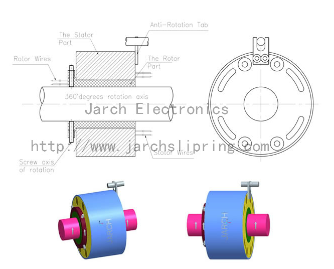 conectores elétricos do motor de anel deslizante da panqueca do alternador, moflon giratório elétrico com o conjunto furado do anel deslizante